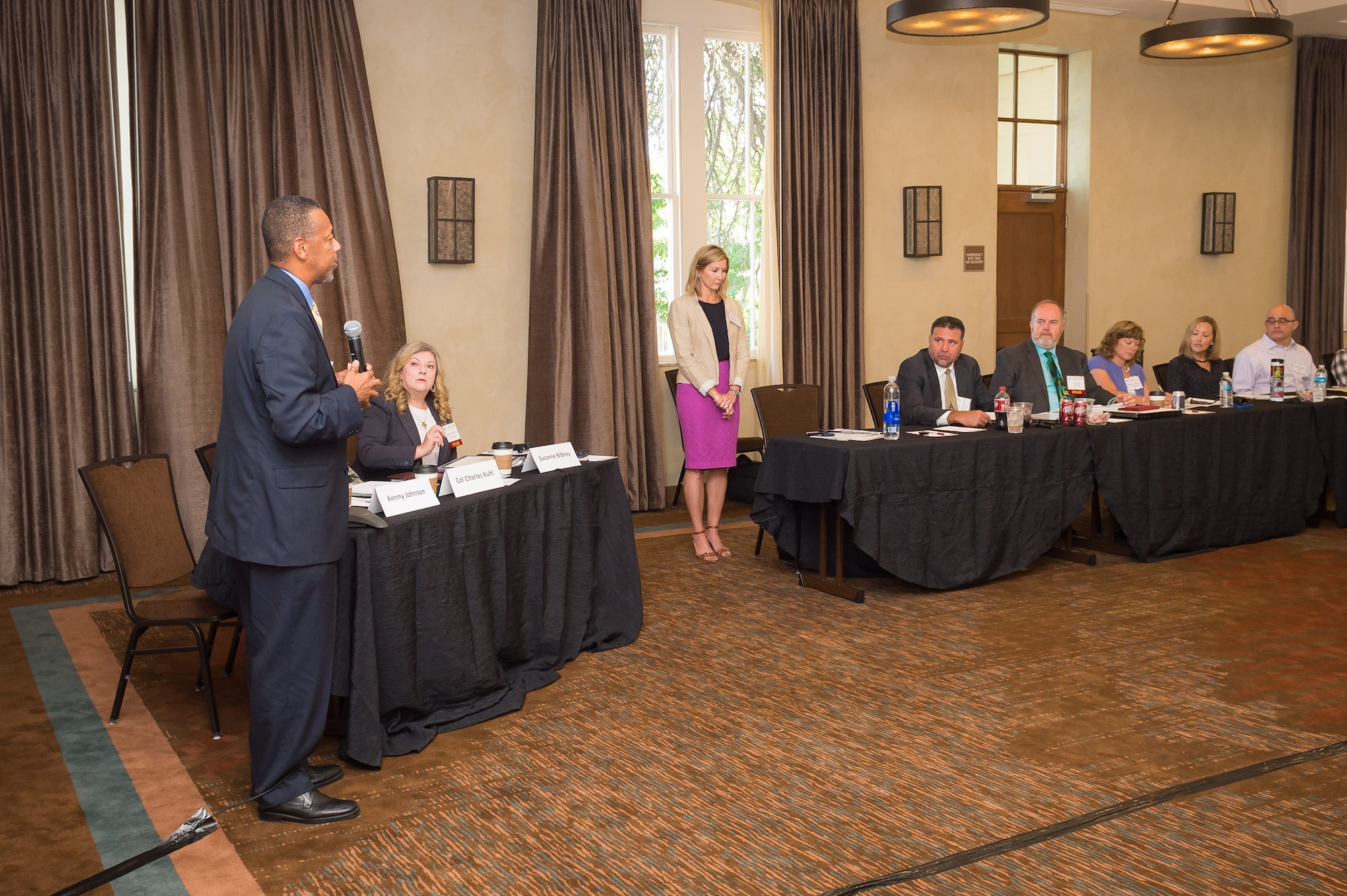 Kenny R. Johnson, P.E., chief of the Legislative and Regulatory Engagement Division, Air Force Civil Engineer Center, addresses attendees at the Central Regional Environmental Restoration Summit held in Santa Fe, New Mexico, June 29, 2016. The summit allows AFCEC environmental specialist to share new Air Force environmental policy and program goals with state, regional and federal regulators and affords the opportunity for a collaborative discussion to achieve mutual goals. (U.S. Air Force photo/Malcolm McClendon)