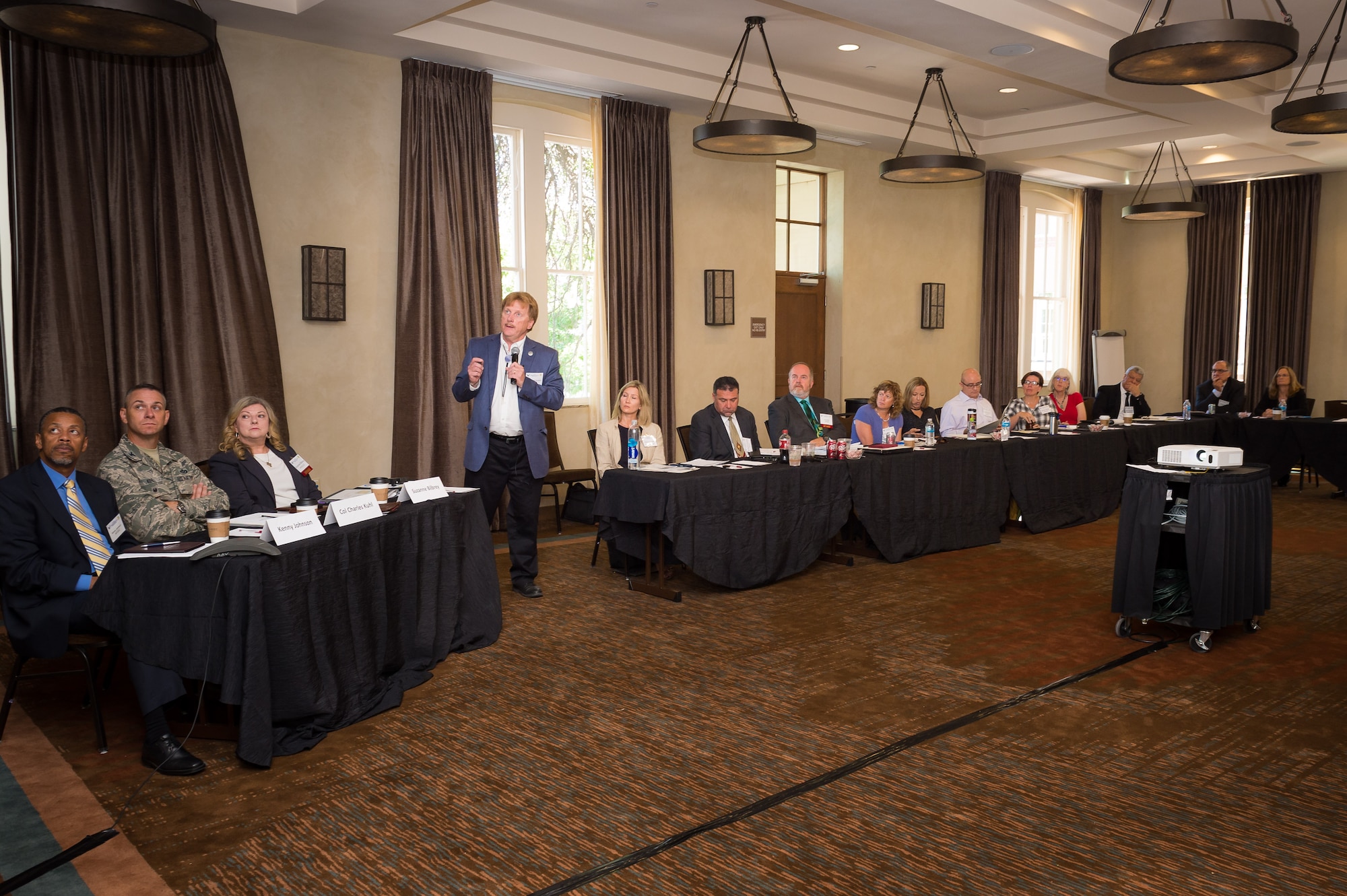 Dennis McQuillan, chief scientist at the State of New Mexico Environment Department, addresses attendees at the Central Regional Environmental Restoration Summit held in Santa Fe, New Mexico, June 29, 2016. The summit, hosted by the Environmental Directorate of the Air Force Civil Engineer Center, allows specialist to share new Air Force environmental policy and program goals with state, regional and federal regulators and affords the opportunity for a collaborative discussion to achieve mutual goals. (U.S. Air Force photo/Malcolm McClendon)