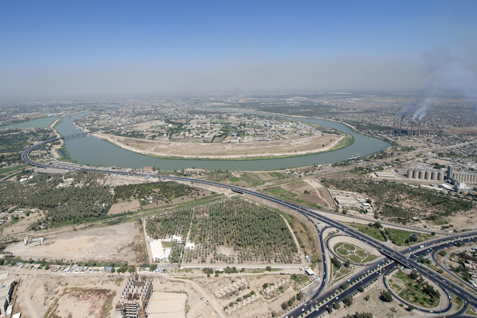 An aerial view of the Tigris River as it flows through Baghdad, July 31st, 2016. (DoD Photo by Navy Petty Officer 2nd Class Dominique A. Pineiro)
