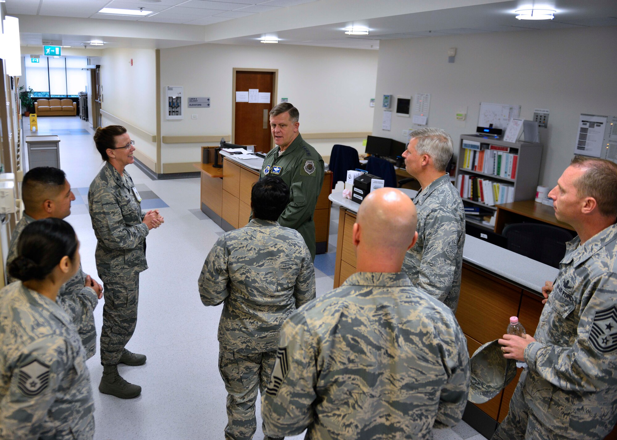 The U.S. Air Forces in Europe and Air Forces Africa commander, Gen. Frank Gorenc, tours the 31st Medical Group clinic, Aug. 1, 2016, at Aviano Air Base, Italy. Gorenc visited the base to speak with Aviano Airmen before his upcoming retirement from the Air Force. (U.S. Air Force photo by Airman 1st Class Cary Smith/Released) 
