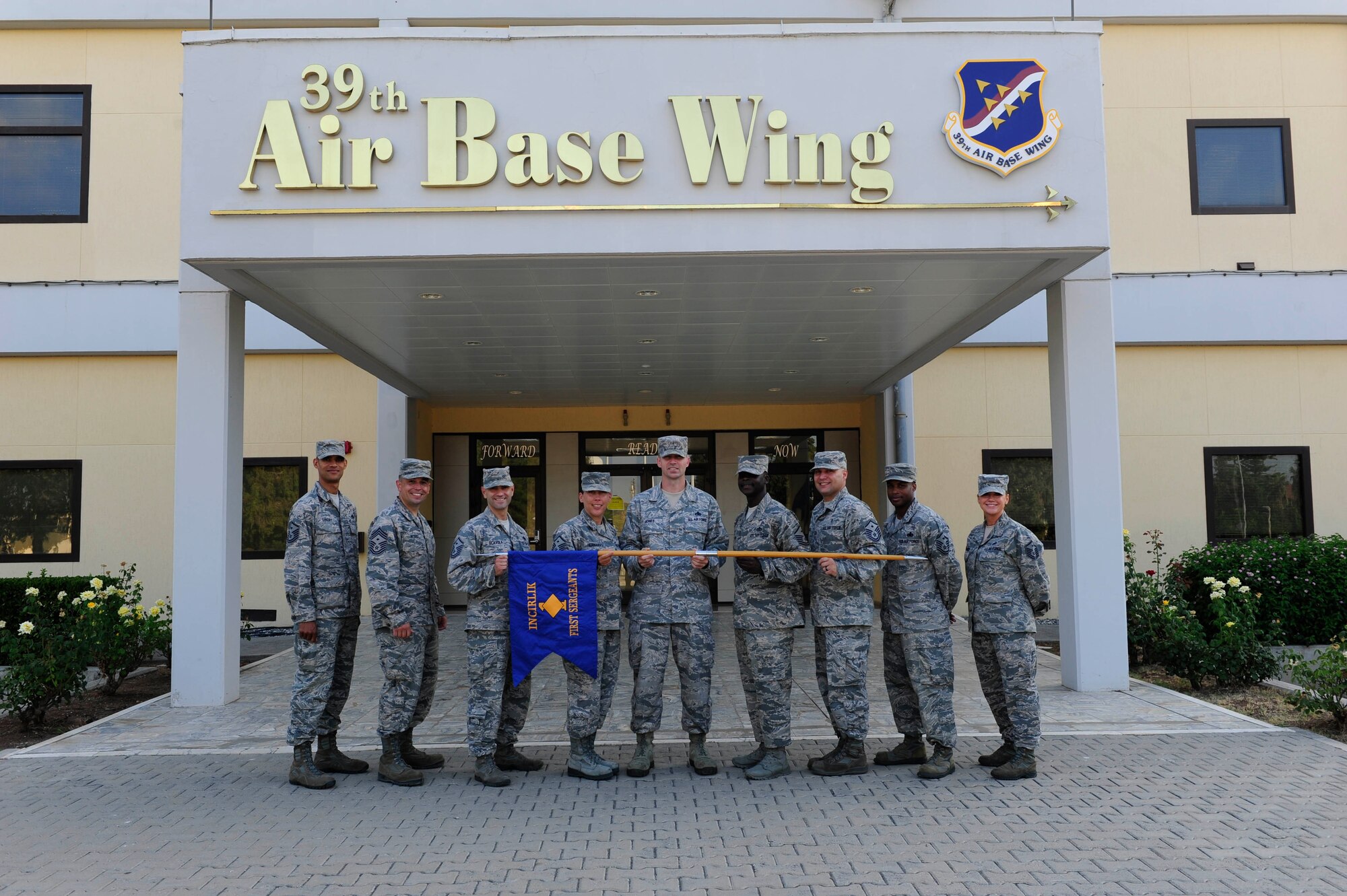 The Incirlik first sergeant council pose for a group photo July 26, 2016, at Incirlik Air Base, Turkey. The council was selected as the 2015 U.S. Air Forces in Europe-Air Forces Africa first sergeant council of the year. (U.S. Air Force photo by Airman 1st Class Devin Rumbaugh)