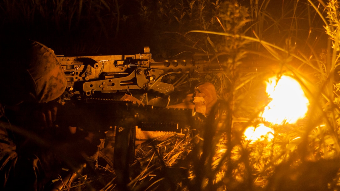 A U.S. Marine with Marine Wing Support Squadron 171 stationed at Marine Corps Air Station Iwakuni, Japan, fires an M249 squad automatic weapon at simulated enemy combatants during Exercise Eagle Wrath 2016 at Combined Arms Training Center Camp Fuji, July 28, 2016. During the culminating event, Marines established a mock air base including a landing zone and refueling point, constructed defensive and machine-gun positions, and conducted convoys and patrols over the course of four days. MWSS-171 conducts this exercise once a year in order to train all the Marines within the squadron, enhance their technical skills, field experience and military occupational specialty capability. 