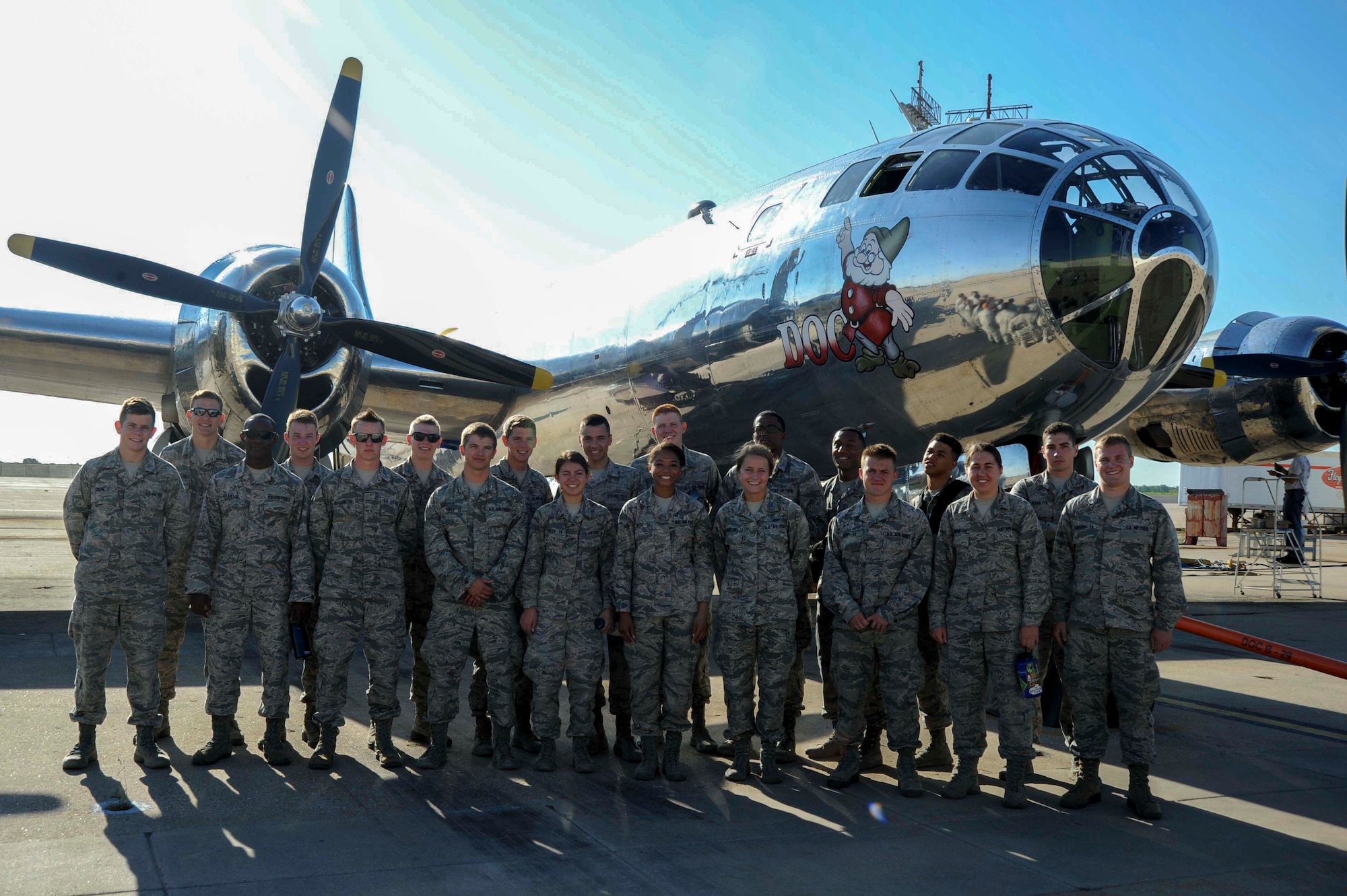 U.S. Air Force Academy cadets from Colorado Springs, Colo., tour a B-29 Stratofortress, Aug. 1, 2016, in Wichita, Kan. The cadets visited McConnell AFB, Kan., and various local institutions as part of Operation Air Force. (U.S. Air Force photo/Airman 1st Class Jenna K. Caldwell)