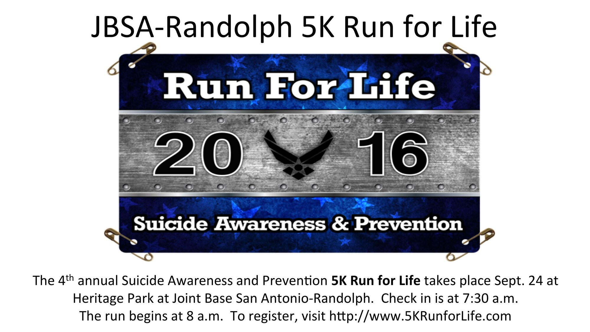 In September, Joint Base San Antonio locations will each host a 5K run in recognition of Suicide Prevention Awareness Month and to support individuals dealing with depression.