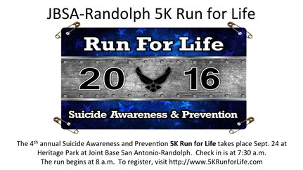 In September, Joint Base San Antonio locations will each host a 5K run in recognition of Suicide Prevention Awareness Month and to support individuals dealing with depression.