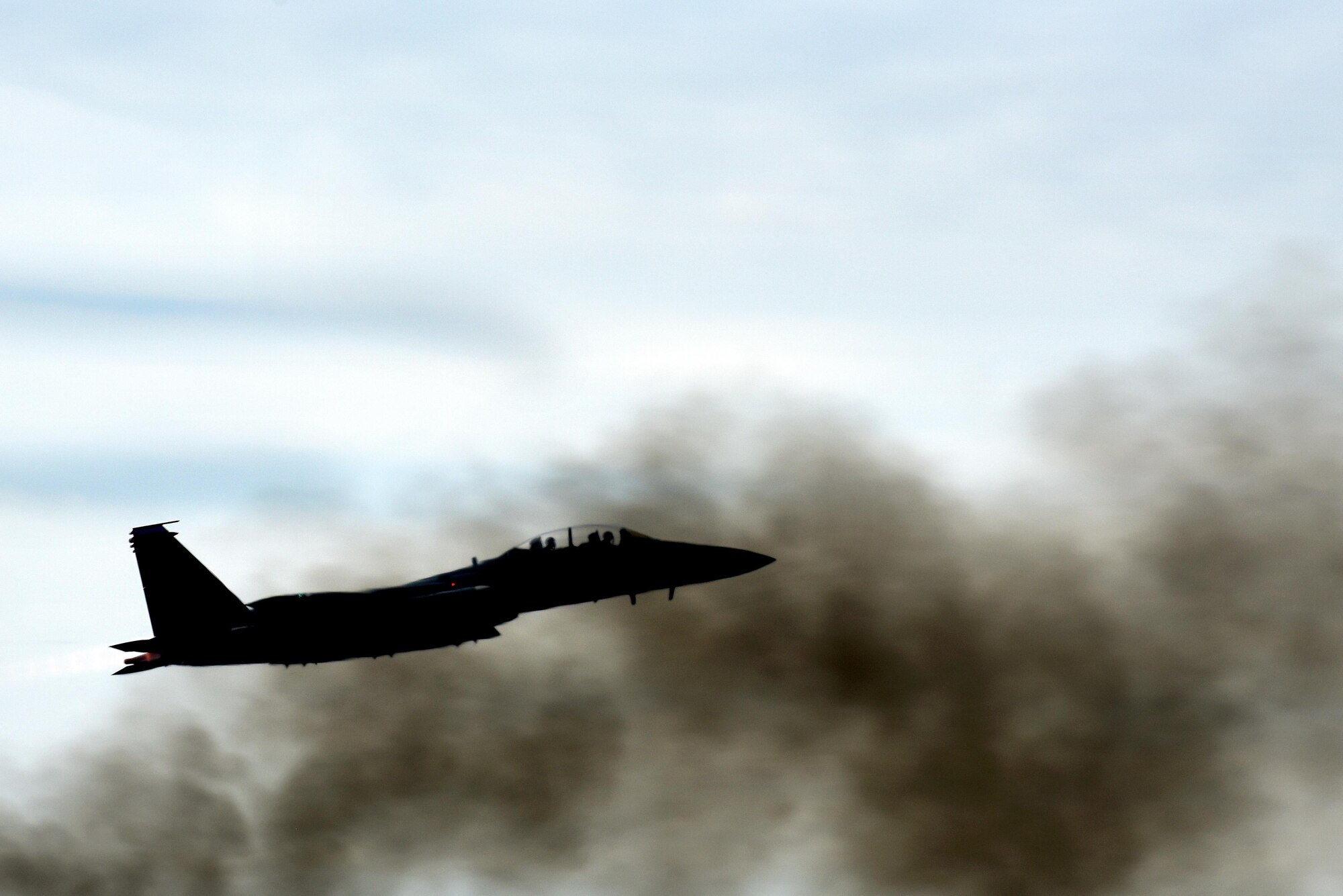 An F-15E Strike Eagle from the 336th Fighter Squadron takes off, Aug. 2, 2016, at Seymour Johnson Air Force Base, North Carolina. More than 15 Strike Eagles are participating in Red Flag-Alaska 16-4 at Eielson Air Force Base, Alaska, a Pacific Air forces-sponsored, Joint National Training Capability accredited exercise. (U.S. Air Force photo/Airman 1st Class Ashley Williamson)