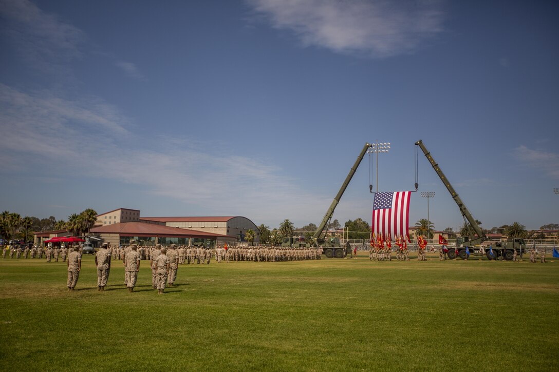 Service members, family, and friends attend the I Marine Expeditionary (IMEF) Force change of command at Marine Corps Base Camp Pendleton, Calif., July 27, 2016. The change of command ceremony signifies the transfer of responsibility and authority over the IMEF between Commanding Generals. 