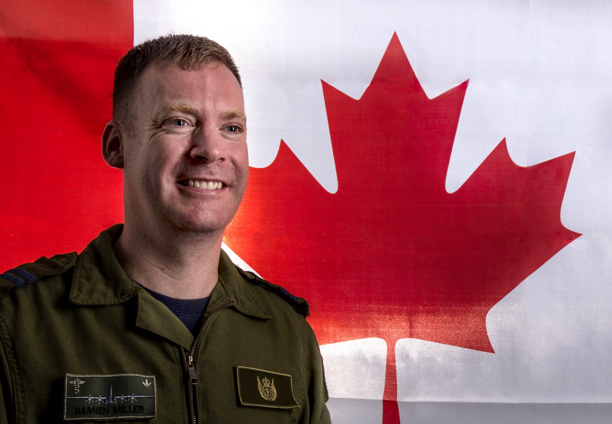 Capt. Damien Miller, 375th Aeromedical Evacuation Sqaudron flight nurse, is part of the Canadian Air Force and is stationed at Scott Air Force Base, Illinois. Miller is at Scott AFB as part of the officer exhange program he learned about during an AE course run by the Canadian Armed Forces. (U.S. Photo Illustration by Airman Daniel Garcia)