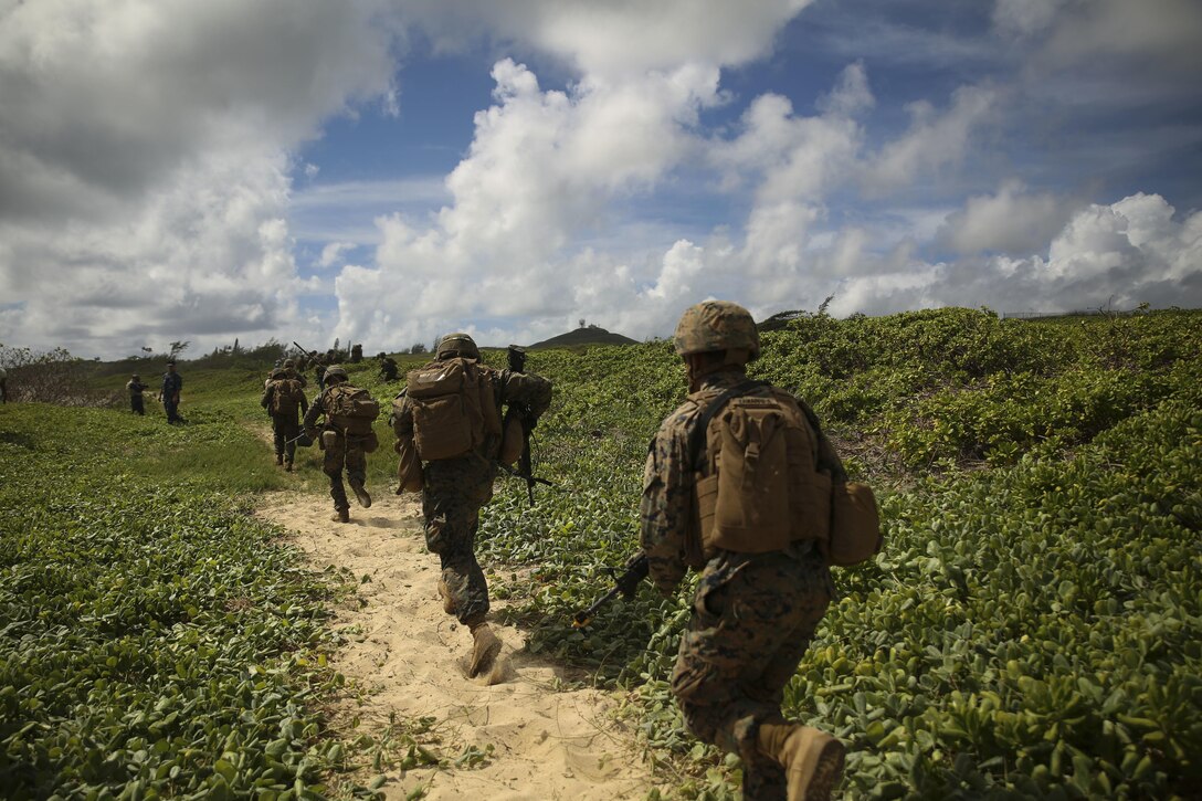 U.S. Marines with Company E, Battalion Landing Team 2nd Battalion, 3rd Marine Regiment, assault a beach during Rim of the Pacific 2016. Twenty-six nations, more than 40 ships and submarines, more than 200 aircraft and 25,000 personnel are participating in RIMPAC from June 30 to Aug. 4, in and around the Hawaiian Islands and Southern California. The world's largest international maritime exercise, RIMPAC provides a unique training opportunity that helps participants foster and sustain the cooperative relationships that are critical to ensuring the safety of sea lanes and security in the world's oceans. RIMPAC 2016 is the 25th exercise in the series that began in 1971.