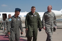 U.S. Air Force Gen. Frank Gorenc, commander, U.S. Air Forces in Europe, U.S. Air Forces Africa, and Allied Air Command, is greeted by Col. John Walker (right) and Turkish Air Force Brig. Gen. Ismail Günaydin, 10th Tanker Command commander, Aug. 3, 2016, at Incirlik Air Base, Turkey. Gorenc visited Airmen to thank them for their hard work and dedication during his time as USAFE-AFAFRICA commander. During the visit Gorenc also met with NATO Turkish partners. (U.S. Air Force photo by Airman 1st Class Devin M. Rumbaugh)