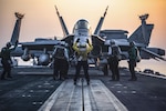 160731-N-OR652-368

ARABIAN GULF (July 31, 2016) – An F/A-18C Hornet assigned to the Wildcats of Strike Fighter Squadron (VFA) 131 taxis onto the catapult on the flight deck of the aircraft carrier USS Dwight D. Eisenhower (CVN 69) (Ike). Ike and its Carrier Strike Group are deployed in support of Operation Inherent Resolve, maritime security operations and theater security cooperation efforts in the U.S. 5th Fleet area of operations. (U.S. Navy photo by Mass Communication Specialist 3rd Class J. Alexander Delgado/Released)
