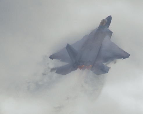 An F-22 Raptor from the 43rd Fighter Squadron, performs a vertical takeoff during Sentry Savannah 16-3 in Savannah, Ga., Aug. 2, 2016. The F-22 is a key component of air dominance, and during Sentry Savannah, they contributed to a variety of missions, such as escort and defensive counter-air missions, among others. (U.S. Air Force photo by Senior Airman Solomon Cook/Released)