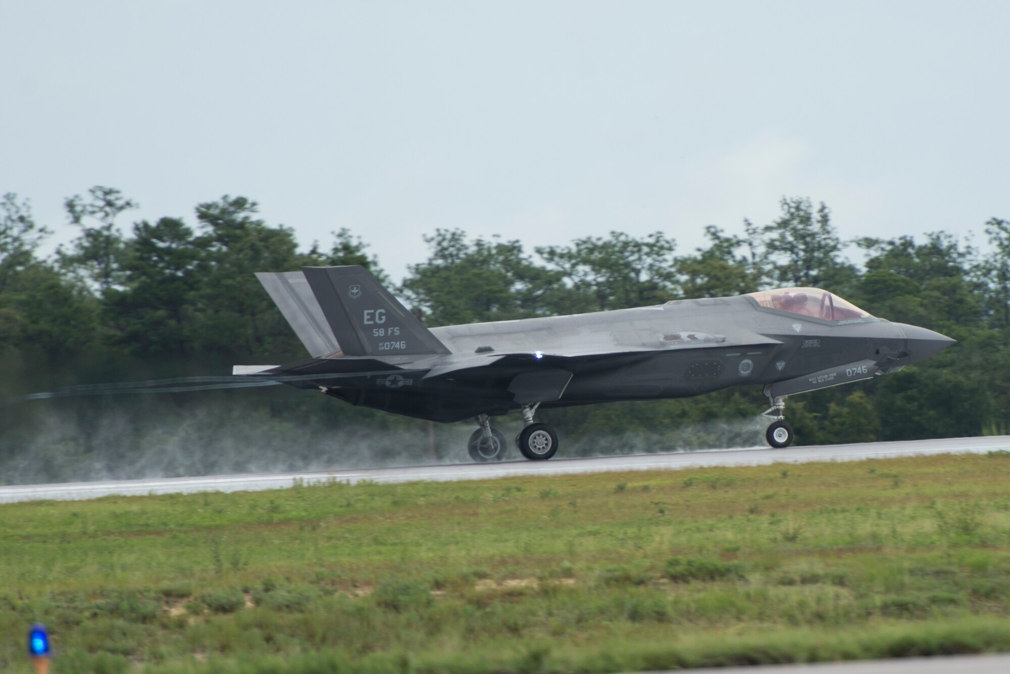 An F-35A takes off from Eglin Air Force Base, Fla. Aug. 2, 2016. The F-35A is the latest deployable fifth generation aircraft capable of providing air superiority, interdiction, suppression of enemy air defenses and close air support as well as high-fidelity command and control functions through fused sensors, and provide pilots with unprecedented situational awareness of the battlespace. (U.S. Air Force photo by Senior Airman Stormy Archer)