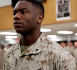 Sandre E. Flournoy with Chemical Biological Incident Force, CBIRF, was pinned to the rank of lance corporal during a promotion ceremony at Naval Support Facility at Indian Head, Md. August 1, 2016. Flournoy works as a logistic embarkation specialist for the S4 shop at CBIRF. (Official USMC photo by Lance Cpl. Maverick Mejia)


