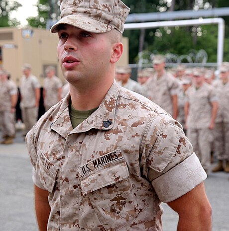 Joseph A. Grillo with Chemical Biological Incident Force, CBIRF, was meritoriously promoted to the rank of sergeant during a promotion ceremony at Naval Support Facility at Indian Head, Md. August 2, 2016. Grillo works as a refrigeration/air conditioning technician for the S4 shop at CBIRF. (Official USMC photo by Lance Cpl. Maverick Mejia)

