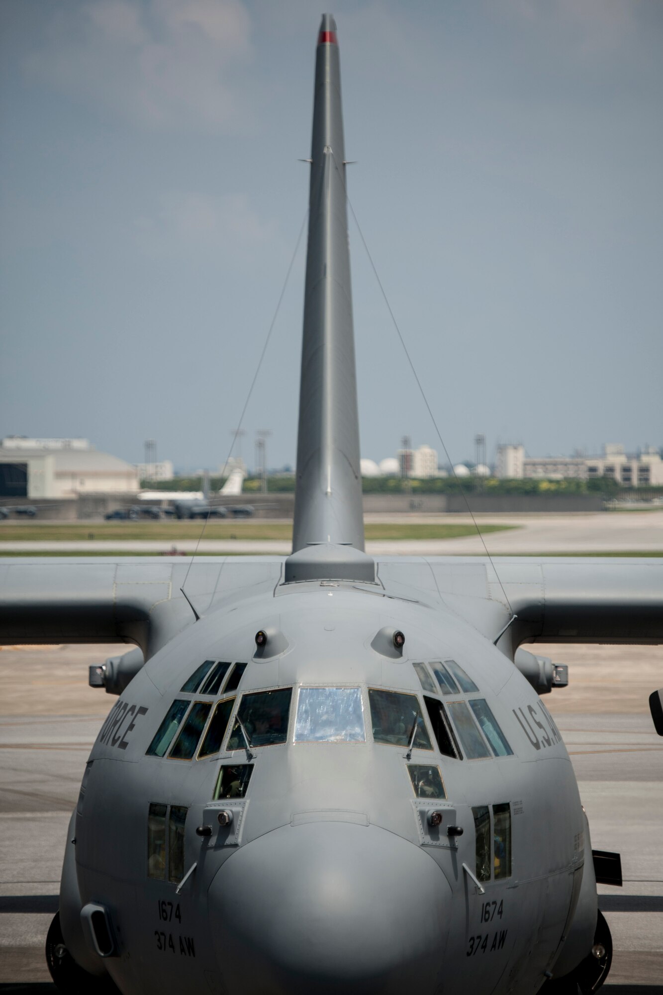 A U.S. Air Force C-130H Hercules assigned to Yokota Air Base parks at a refueling point July 28, 2016, at Kadena Air Base, Japan. Kadena is the keystone of the Pacific and supports air operations from all branches of service. (U.S. Air Force photo by Senior Airman Peter Reft/Released)