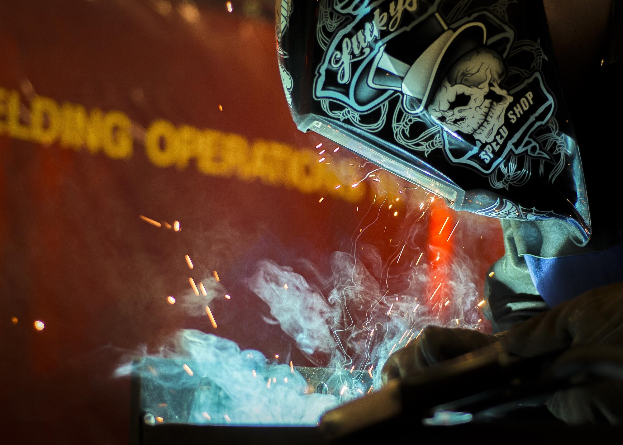 Master Sgt. Kyle Eickoff, 31st Maintenance Squadron metals technology section chief, welds a radar bracket, Aug. 2, 2016, at Aviano Air Base, Italy. A total of 32 brackets were created for 606th Air Control Squadron radars. (U.S. Air Force photo by Airman 1st Class Cory W. Bush/Released)