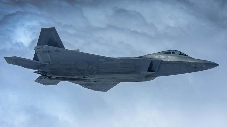 An F-22A Raptor, assigned to the 27th Fighter Squadron at Joint Base Langley-Eustis, Va., flies over the Nevada Test and Training Range, Nev., during Red Flag 16-3 July 27, 2016. Red Flag is an exercise hosted at Nellis Air Force Base, Nev., and provides aircrews an opportunity to experience realistic combat situations in a controlled environment. (U.S. Air Force photo/Airman 1st Class Kevin Tanenbaum)