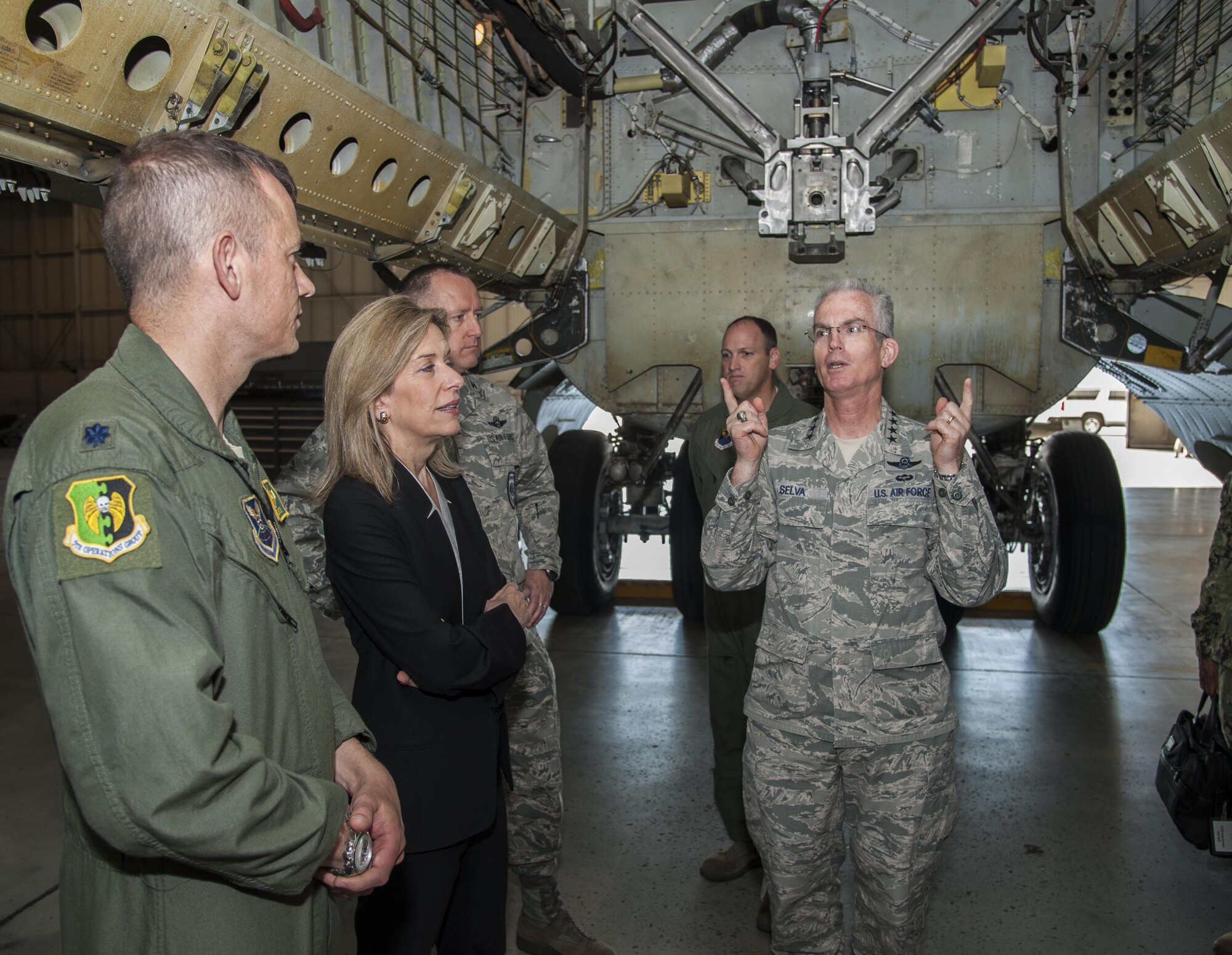 Dr. Elizabeth Sherwood-Randall, deputy secretary of energy, and Gen. Paul Selva, vice chairman of the Joint Chiefs of Staff, receive a tour of the B-52H Stratofortress at Minot Air Force Base, N.D., Aug. 3, 2016. Sherwood-Randall and Selva toured the base seeing the B-52, different weapons that Minot AFB maintains, and the weapon storage area. (U.S. Air Force photo/Airman 1st Class Christian Sullivan)
