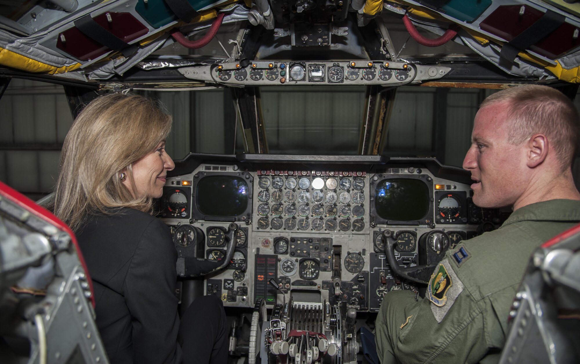 Dr. Elizabeth Sherwood-Randall, deputy secretary of energy, sits in the cockpit of a B-52H Stratofortress at Minot Air Force Base, N.D., Aug. 3, 2016. Sherwood-Randall toured the base seeing the B-52, different weapons that Minot AFB maintains, and the weapon storage area. (U.S. Air Force photo/Airman 1st Class Christian Sullivan)