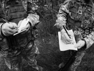 U.S. Army Reserve soldiers with the 246th Quartermaster Company (Mortuary Affairs), Mayaguez, Puerto Rico, mark personal effects and sketch the location during a search and recovery mission at a simulated helicopter crash during Mortuary Affairs Exercise 16-02, July 21, at Fort Pickett, Va. MAX 16-02 included all six U.S. Army Reserve Mortuary Affairs units performing search and recovery missions and operating Mortuary Affairs Collection Points and a Theater Mortuary Evacuation Point. The units were evaluated by active-duty mortuary affairs personnel from nearby Fort Lee, Va. (U.S. Army photo by Timothy L. Hale)(Released)