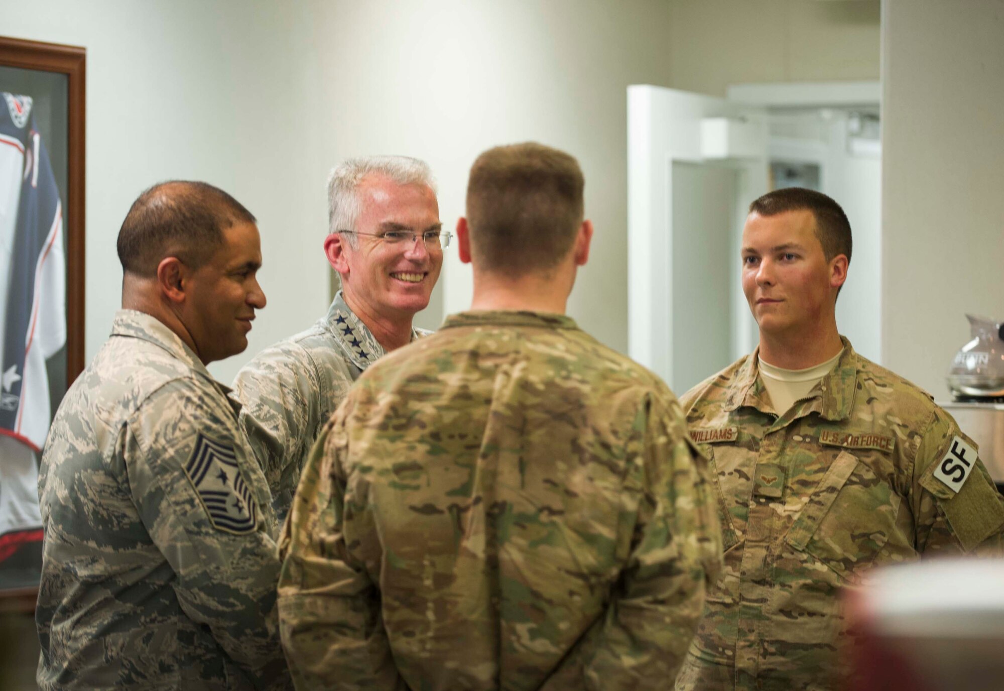 Gen. Paul Selva, vice chairman of the Joint Chiefs of Staff, speaks with security forces members
at C-01 missile alert facility, N.D., Aug. 3, 2016. Selva toured the MAF and received a convoy brief while
he had lunch with the defenders. (U.S. Air Force photo/Senior Airman Apryl Hall)