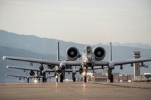 A-10 Thunderbolt II aircraft from Moody Air Force Base, Ga. taxi prior to takeoff Aug. 3 at Hill AFB. Moody Airmen and aircraft are at Hill participating in a combat exercise known as Combat Hammer. The exercise evaluates the performance of precision weapons and measures their suitability for use in combat. (U.S. Air Force photo by Paul Holcomb)