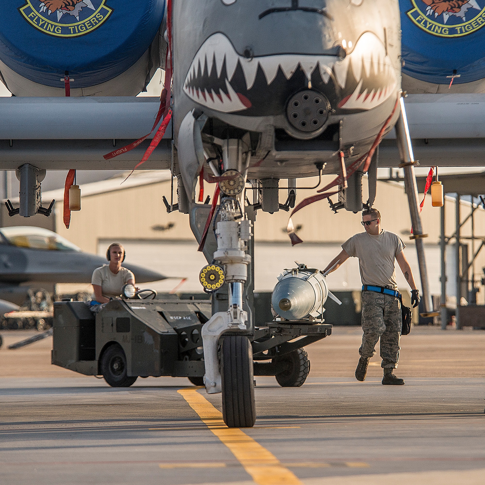 Airmen assigned to the 23rd Aircraft Maintenance Squadron, Moody Air Force Base, Ga., load a bomb onto an A-10 Thunderbolt II aircraft Aug. 3 at Hill AFB, Utah. Moody Airmen and aircraft are at Hill participating in a combat exercise known as Combat Hammer. Combat Hammer is conducted by the 86th Fighter Weapons Squadron at Hill AFB. (U.S. Air Force photo by Paul Holcomb)