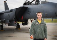 U.S. Air Force Airman 1st Class Timothy Rich, an assistant dedicated crew chief assigned to the 336th Aircraft Maintenance Unit, Seymour Johnson Air Force Base, N.C., is a crew chief for the U.S. Air Force F-15E Strike Eagle fighter aircraft. The highlight of RED FLAG-Alaska for him is similar to many outdoor enthusiasts. “I plan to catch fish. I don’t care what kind, but I want to get out and experience the outdoors of Alaska as much as I can.” (U.S. Air Force photo by Staff Sgt. Shawn Nickel)