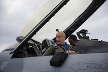 U.S. Air Force Maj. Jeremy Guinther, the 35th Fighter Squadron director of operations assigned to Kunsan Air Base, Republic of Korea, prepares to launch an F-16 Fighting Falcon aircraft Aug. 5, 2016, at Eielson Air Force Base, Alaska, prior to the familiarization day of RED FLAG-Alaska (RF-A) 16-3. RF-A enables joint and international units to sharpen their combat skills by flying simulated combat sorties in a realistic threat environment. (U.S. Air Force photo by Staff Sgt. Shawn Nickel)