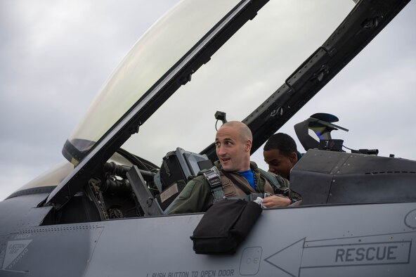 U.S. Air Force Maj. Jeremy Guinther, the 35th Fighter Squadron director of operations assigned to Kunsan Air Base, Republic of Korea, prepares to launch an F-16 Fighting Falcon aircraft Aug. 5, 2016, at Eielson Air Force Base, Alaska, prior to the familiarization day of RED FLAG-Alaska (RF-A) 16-3. RF-A enables joint and international units to sharpen their combat skills by flying simulated combat sorties in a realistic threat environment. (U.S. Air Force photo by Staff Sgt. Shawn Nickel)
