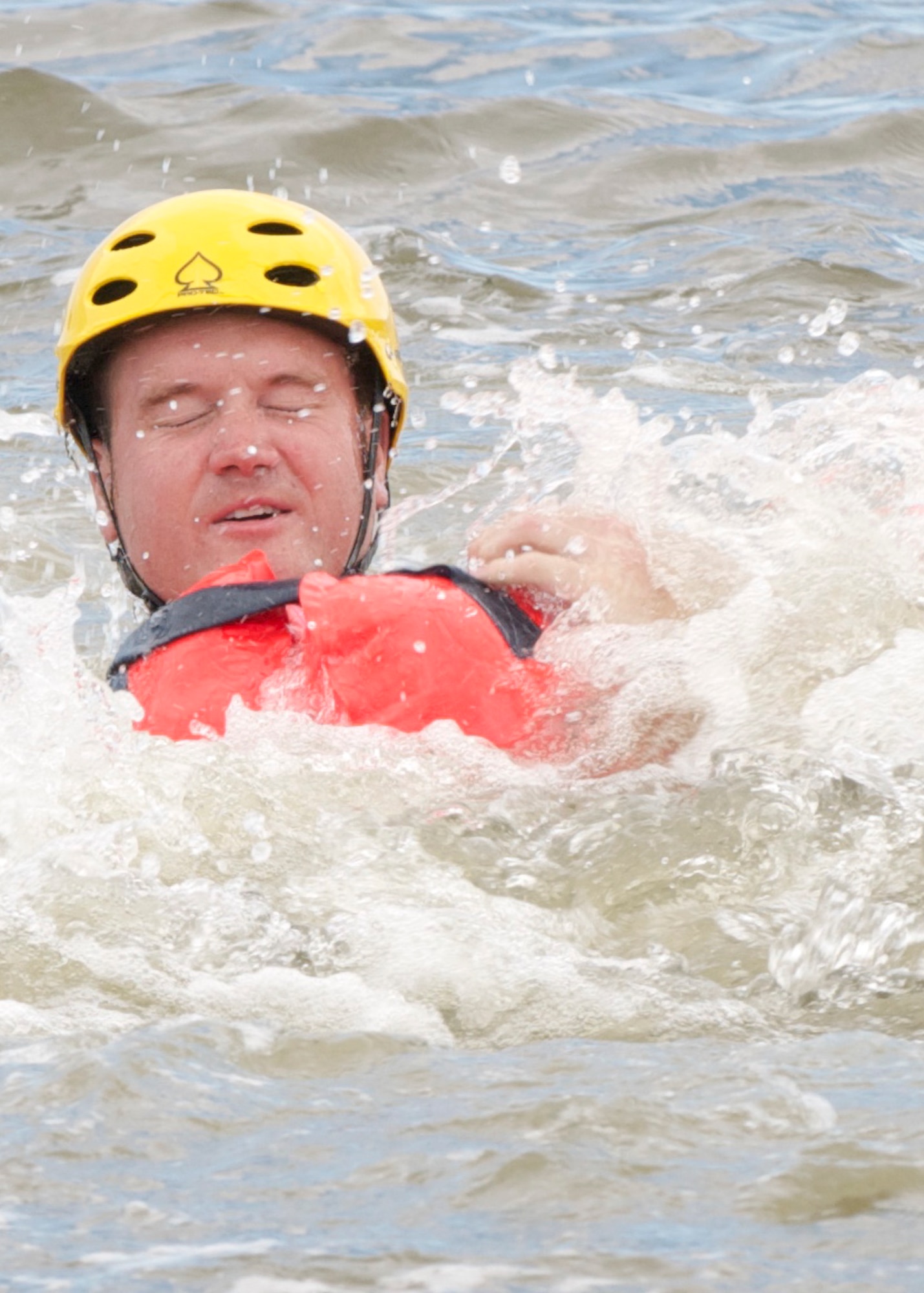 Capt. Eric Steen, 3rd Airlift Squadron pilot, is dragged by a jet ski during water survival training Aug. 5, 2016, at Bowers Beach, Del. Dougherty was performing a water survival training refresher course that must be completed every three years. (U.S. Air Force Photo/ Staff Sgt. Tiffany Lindemann)