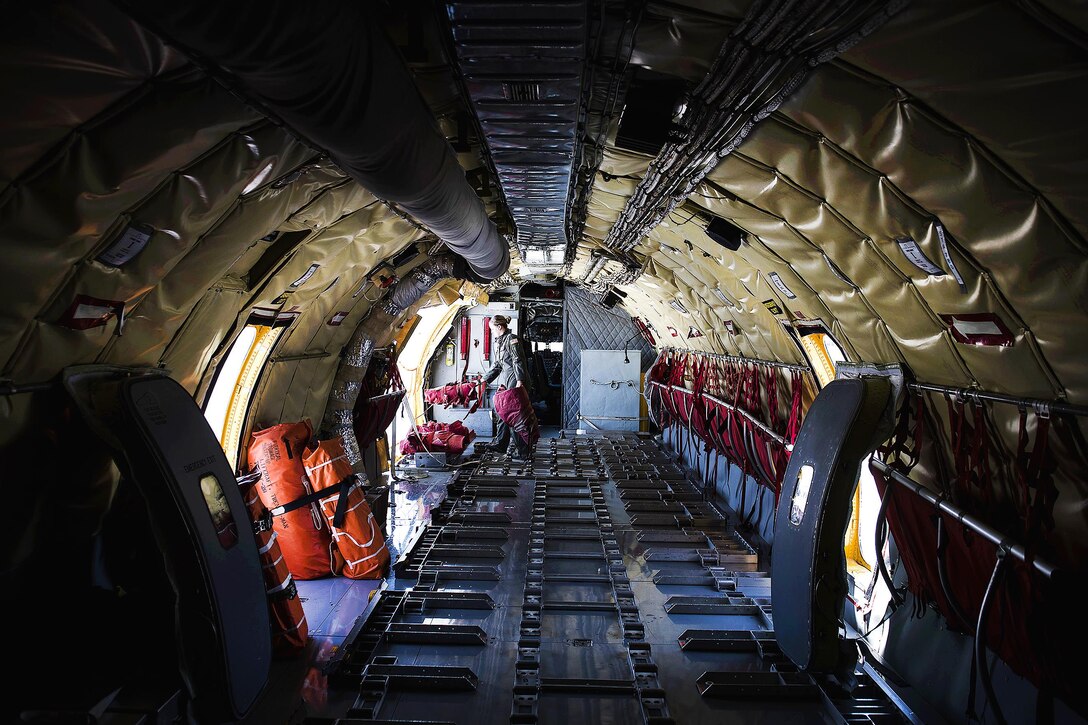 Air Force Senior Airman Autmn Herick-Cox prepares equipment inside a KC-135 Stratotanker during exercise Red Flag 16-3 at Nellis Air Force Base, Nev., July 27, 2016. Herick-Cox is a boom operator. Air Force photo by Tech. Sgt. David Salanitri