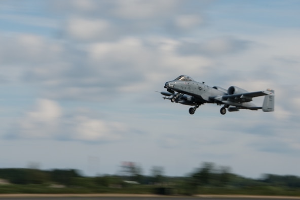 A U.S. Air Force A-10 Thunderbolt II from the 442nd Fighter Wing, Whiteman Air Force Base, Missouri, takes off at Ämari Air Base, Estonia, Aug. 5, 2016. The A-10 is flying to Tapa Range to perform air-to-ground training with Estonian and NATO allies in support of Operation Atlantic Resolve. (U.S. Air Force photo by Senior Airman Missy Sterling/released)