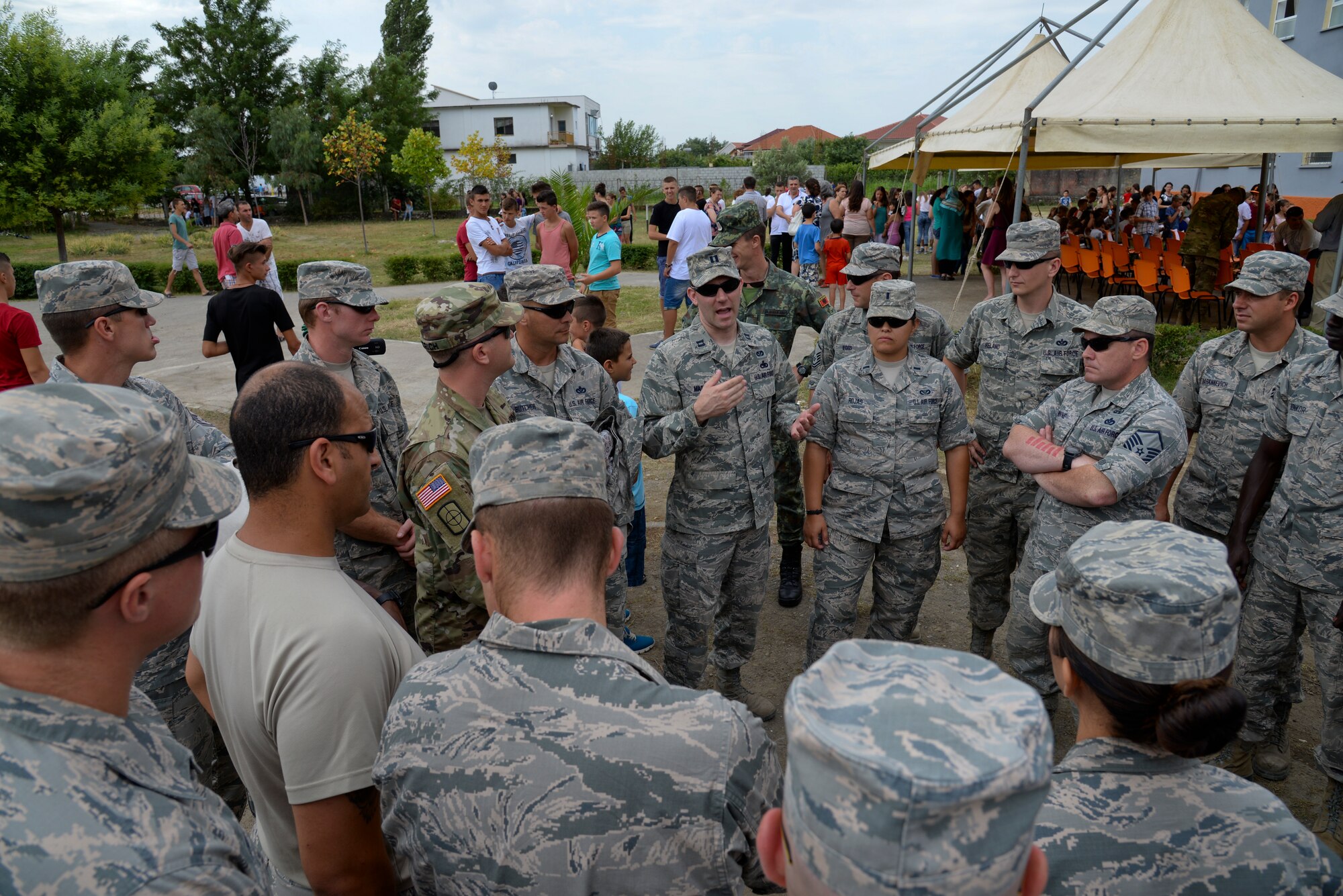 A picture of U.S. Air Force Capt. Andrew Matejek, civil engineer with the New Jersey Air National Guard, speaking to his airmen.