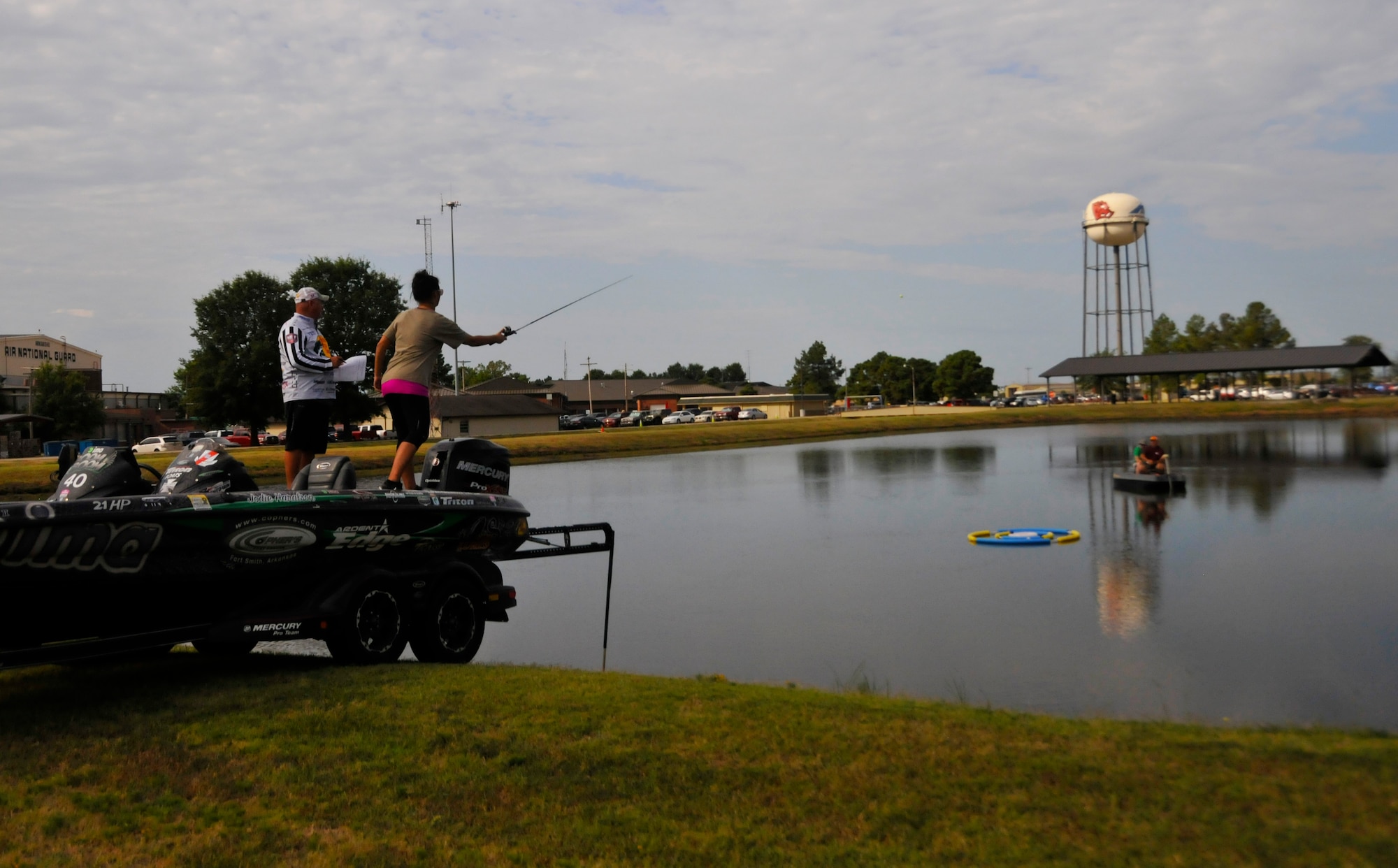 Members of the 188th Wing participate in the Wingman Olympics August 8, 2016, at Ebbing Air National Guard Base, Fort Smith, Ark. The Wingman Olympics is an event dedicated to promoting resiliency, team building and esprit de corps and encourages physical, spiritual and emotional well-being through team events and activities. This year’s Wingman Olympics included a 1.5 mile run, a casting contest, free throw contest, horseshoes and bean bag toss, a 1 mile sprint relay and a volleyball tournament. (U.S. Air National Guard photo by 2nd Lt. Dylan Hollums)