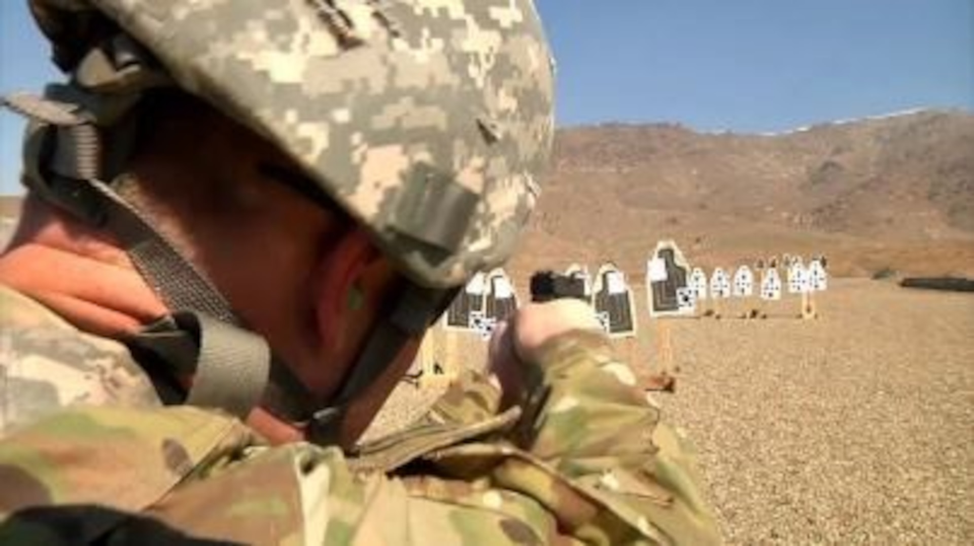 A soldier aims at targets printed by DLA Document Services in Rock Island, Illinois. Courtesy photo. 