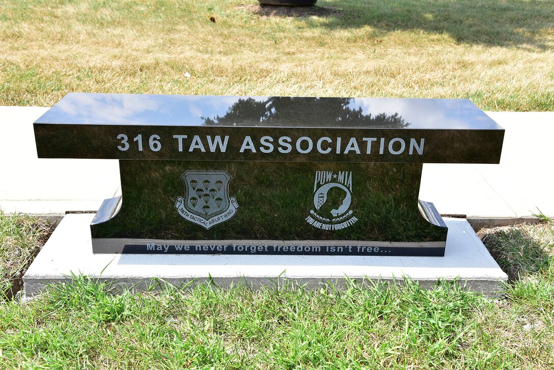 316 TAW Association bench in Memorial Park at the National Museum of the U.S. Air Force. (rear view)