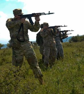 Director of the Army National Guard, Lt. Gen. Timothy Kadavy, and his team fire AK-74 assault rifles during exercise Saber Guardian 2016, July 31, 2016, at the Romanian Land Forces Combat Training Center in Cincu, Romania. Saber Guardian is a multinational military exercise involving approximately 2,800 military personnel from ten nations including Armenia, Azerbaijan, Bulgaria, Canada, Georgia, Moldova, Poland, Romania, Ukraine and the U.S. 