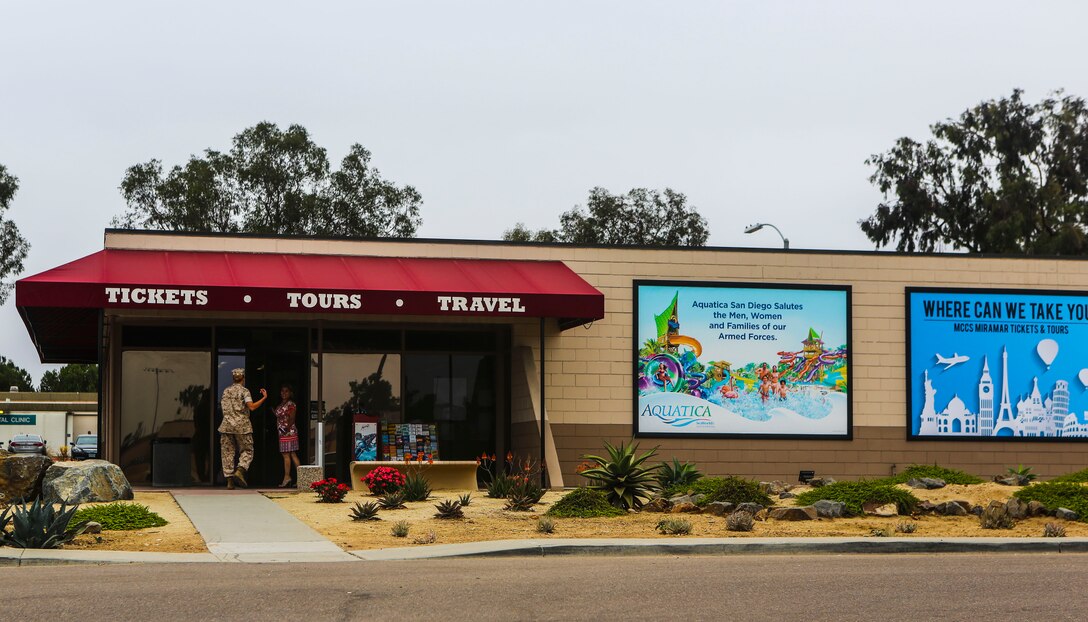 The Information, Tickets and Tours center provides lots of opportunities for active duty military members on base to receive discounted tickets to local leisure activities. The ITT center is located in Building 2524 aboard Marine Corps Air Station Miramar, Calif., and is open Monday through Friday from 9 a.m. to 5 p.m., Saturday from 9 a.m. to 2 p.m., and closed Sundays and holidays. (U.S. Marine Corps photo by: Lance Cpl. Harley Robinson/Released)