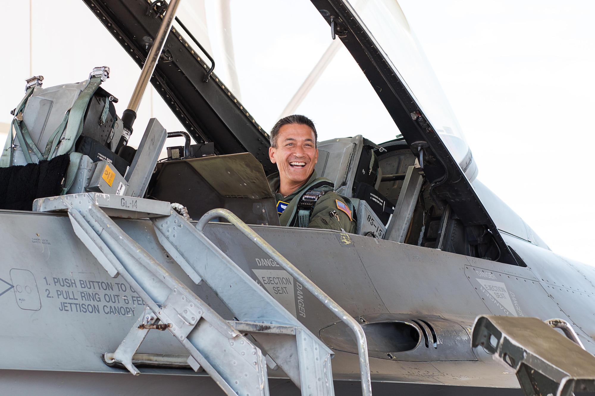 Maj. Gen. Michael Kim, mobilization assistant to the Air Force Reserve Command commander, prepares for his first F-16 Fighting Falcon flight Aug. 8, 2016, with the 301st Fighter Wing at Naval Air Station Fort Worth Joint Reserve Base, Texas. Kim experienced the F-16’s combat capability to Kim while on a routine training mission.