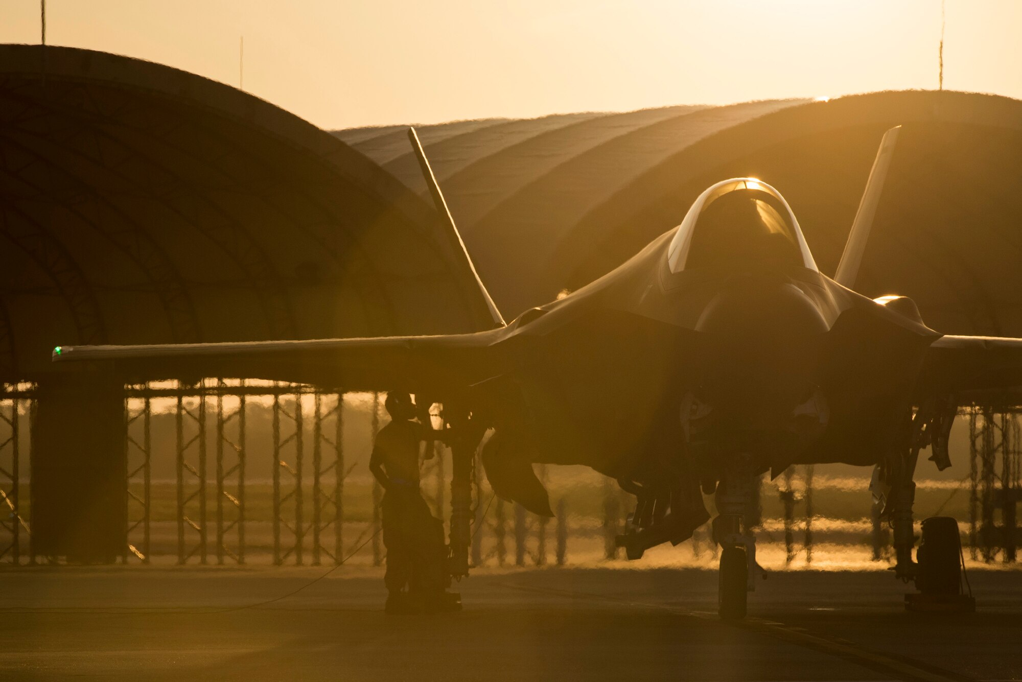 A 58th Aircraft Maintenance Unit crew chief prepares an F-35A for take off Aug. 2, 2016, at Eglin Air Force Base, Fla. The F-35A is the latest deployable fifth generation aircraft capable of providing air superiority, interdiction, suppression of enemy air defenses and close air support as well as great command and control functions through fused sensors, and will provide pilots with unprecedented situational awareness of the battle space. (U.S. Air Force photo by Senior Airman Stormy Archer) 