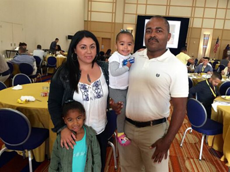 Master Sgt. Gregory Hicks and wife, Teresa and their children at the Yellow Ribbon event in Baltimore. Prior to his six-month deployment to the Middle East, Hicks, stationed at Travis Air Force Base, California, was a teaching aide in a post-secondary program for students with special needs. Now he’s about to begin his first semester as a high school teacher. 