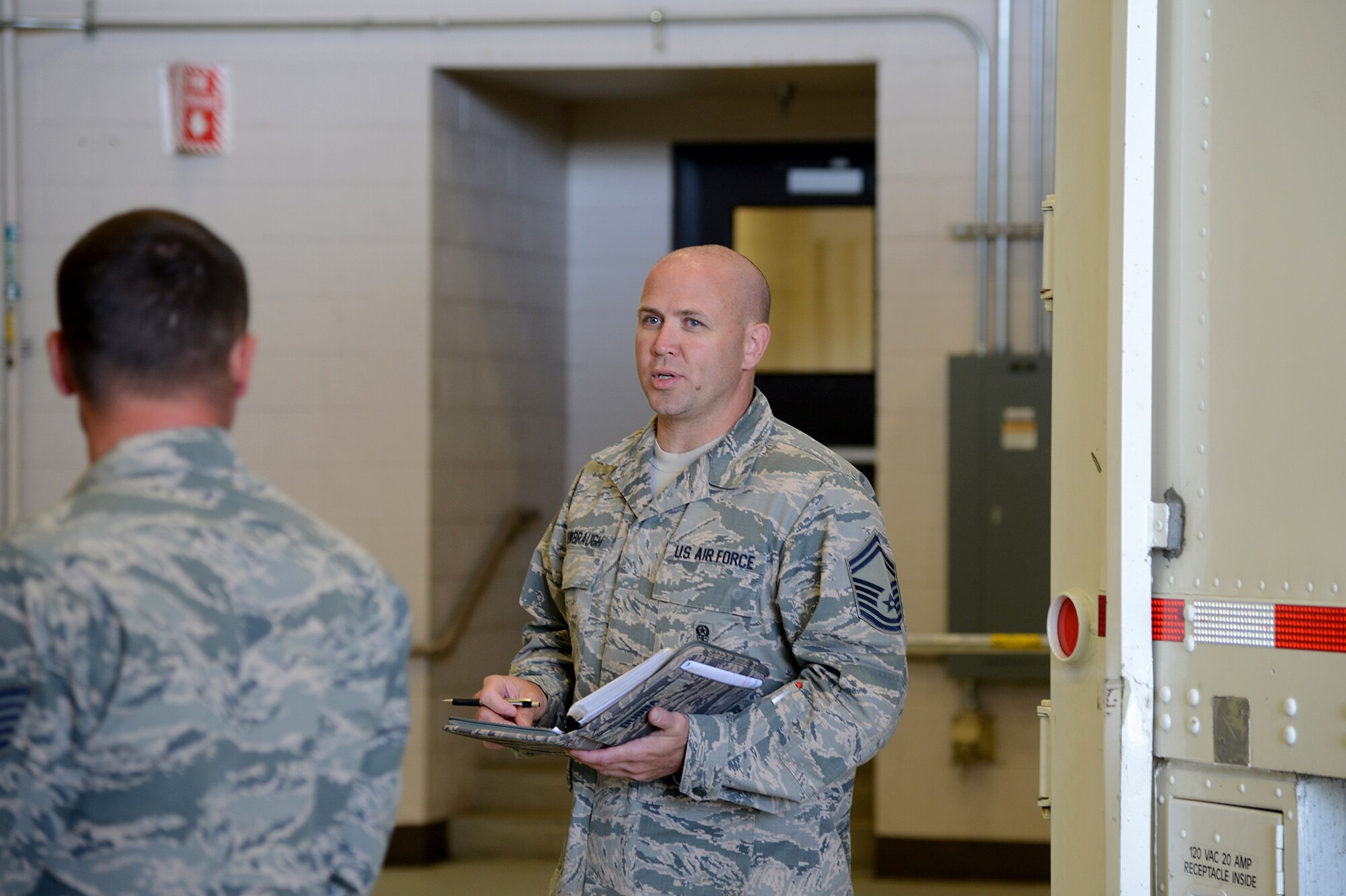 Senior Master Sgt. Brian Newbraugh, 341st Maintenance Group superintendent of quality assurance, performs an evaluator proficiency evaluation August 5, 2016, at Malmstrom Air Force Base, Mont. Newbraugh’s job is to evaluate the evaluators to make sure they meet guidance requirements. (U.S. Air Force photo/Staff Sgt. Delia Marchick)