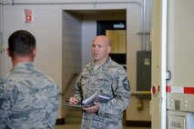 Senior Master Sgt. Brian Newbraugh, 341st Maintenance Group superintendent of quality assurance, performs an evaluator proficiency evaluation August 5, 2016, at Malmstrom Air Force Base, Mont. Newbraugh’s job is to evaluate the evaluators to make sure they meet guidance requirements. (U.S. Air Force photo/Staff Sgt. Delia Marchick)