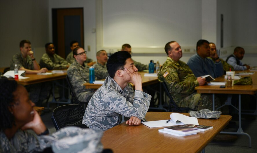 Personnel from helping agencies around the Kaiserslautern Military Community attend a marriage counseling workshop Aug. 5, 2016, at Ramstein Air Base, Germany. The workshop was intended to help counselors, chaplains, mental health workers and other helping agency members enhance their knowledge for advising couples seeking marital advice. (U.S. Air Force photo/ Airman 1st Class Joshua Magbanua)