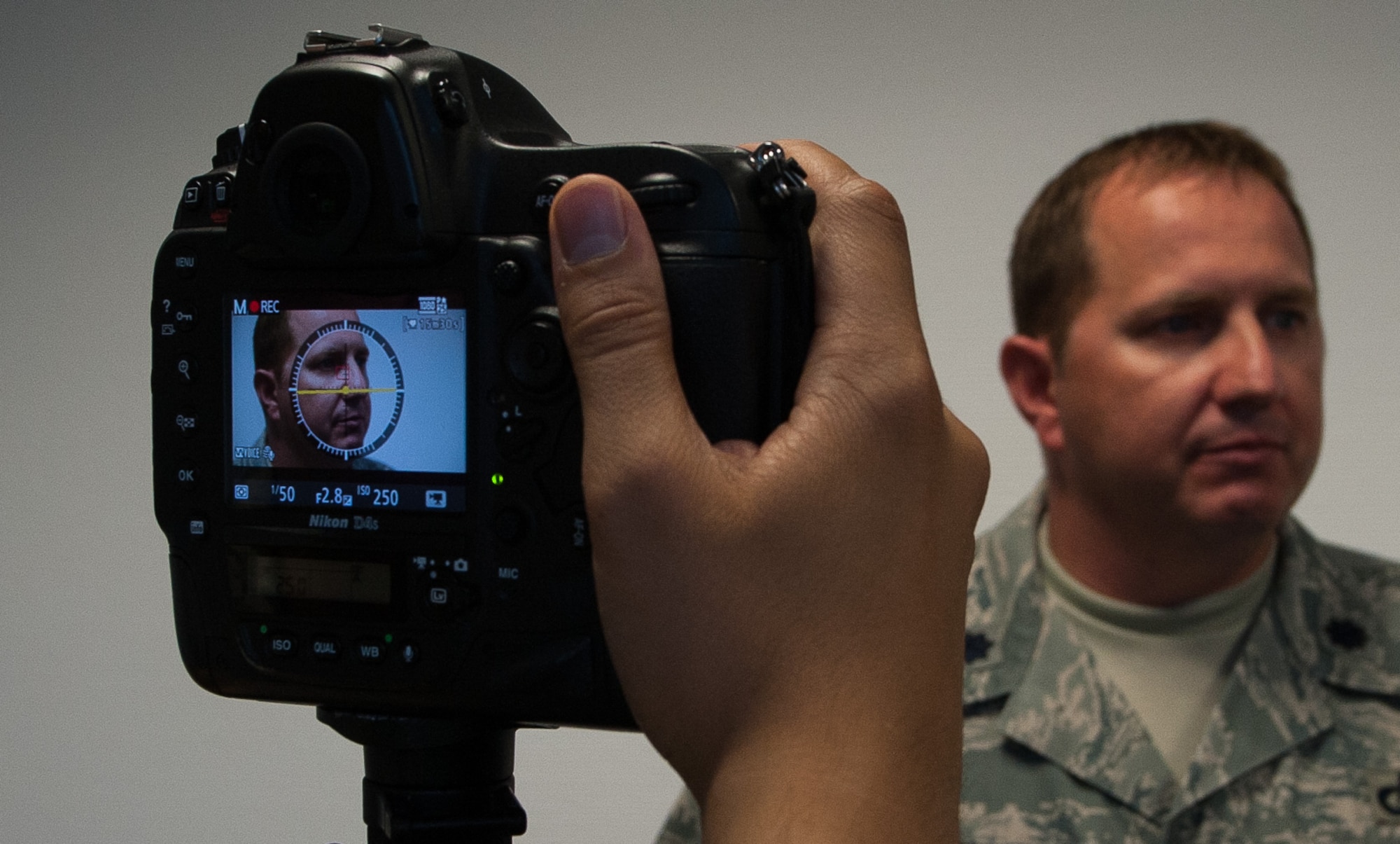 Lt. Col. Brady Vaira, 435th Contingency Response Group deputy commander, participates in a mock interview during a media training event Aug. 4, 2016, at Ramstein Air Base, Germany. The training prepared Airmen on how to properly handle and respond to questions during interviews with media personnel. (U.S. Air force photo/Airman 1st Class Lane T. Plummer)