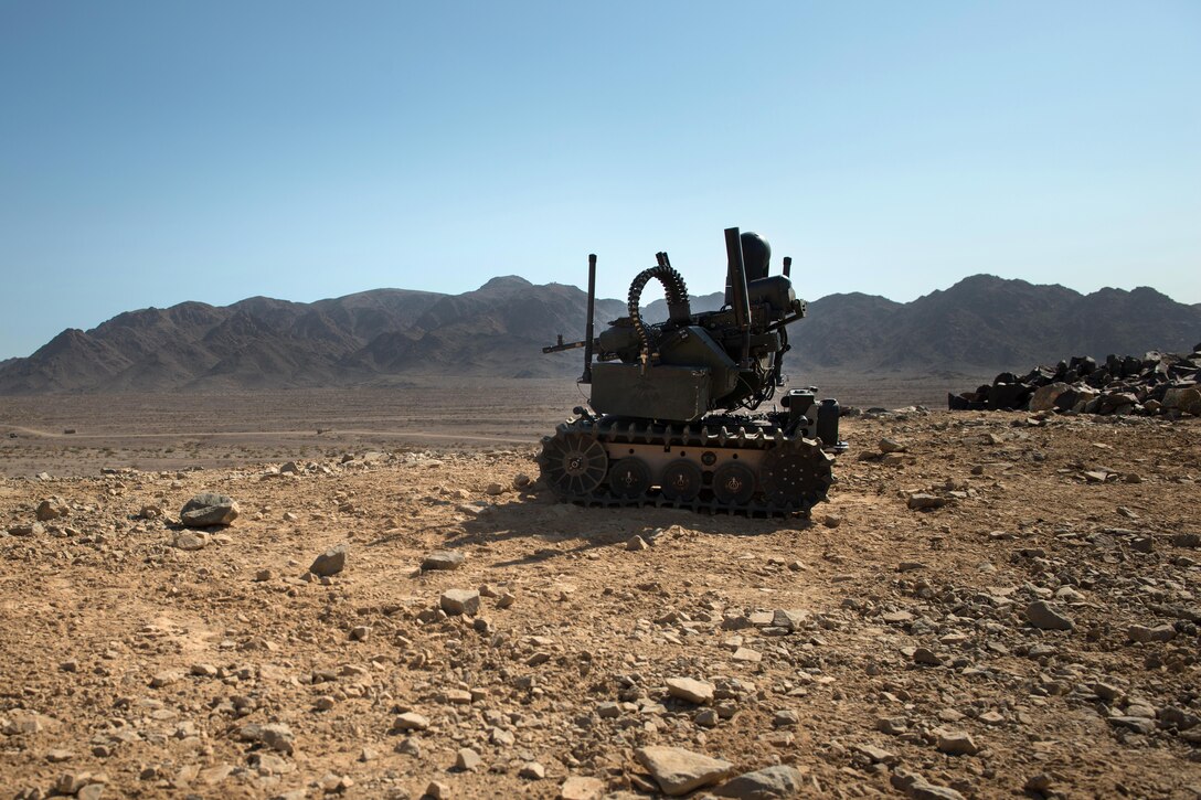 Marines test the Weaponized Multi-Utility Tactical Transport, an all-terrain vehicle with the ability to mount heavy weapon systems not normally assigned to the company level, during Marine Air Ground Task Force Integrated Experiment 2016 at Marine Corps Air Ground Combat Center Twentynine Palms, Calif., Aug. 5, 2016. Marine Corps photo by Lance Cpl. Julien Rodarte