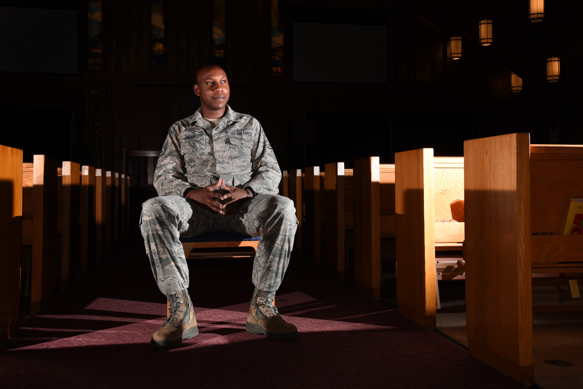 Staff Sgt. Anthony Bean, 21st Space Wing chaplain assistant, suffered from an extensive brain infection in 2015 that caused him to have seizures. Bean had multiple brain surgeries which ultimately strengthened his mission toward serving Airmen and the unseen troubles they may face at Peterson Air Force Base, Colorado. (U.S. Air Force photo by Airman 1st Class Dennis Hoffman)