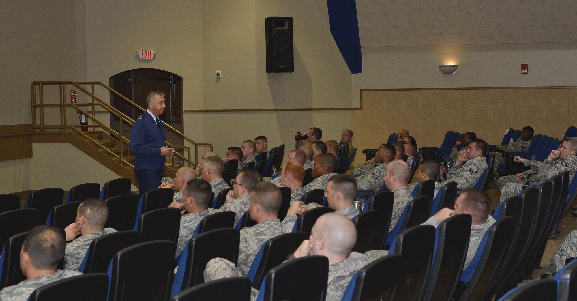 Col. Richard Tatem, individual mobility augmentee to the director of Profession of Arms Center of Excellence (PACE), speaks to military members during the PACE course at MacDill Air Force Base, Fla., Aug. 8, 2016. The five-hour course focused on self-improvement, self-reflection and improving communication skills. (U.S. Air Force photo by Airman 1st Class Mariette Adams)